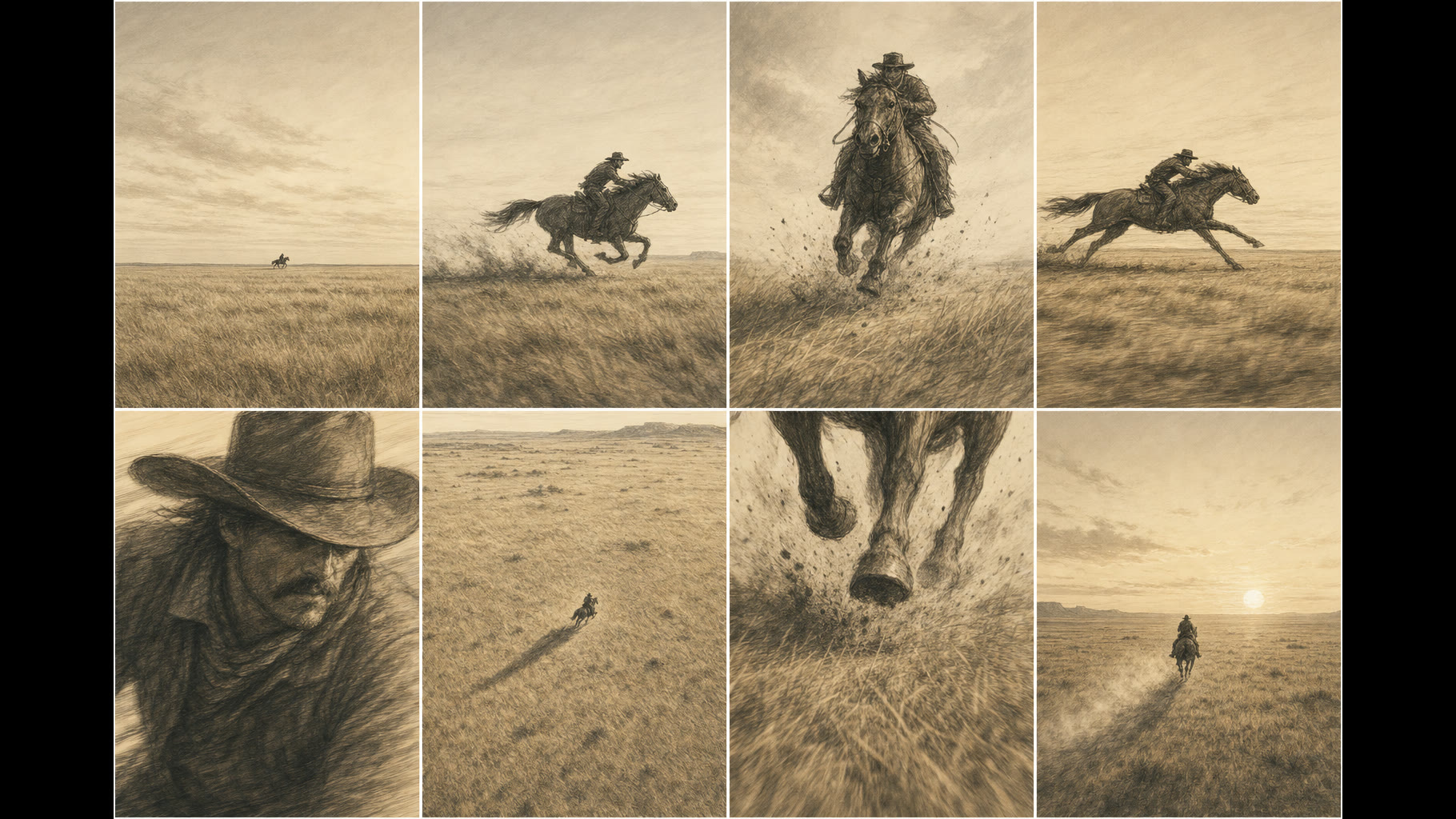 The text-free storyboard, one panel per shot.